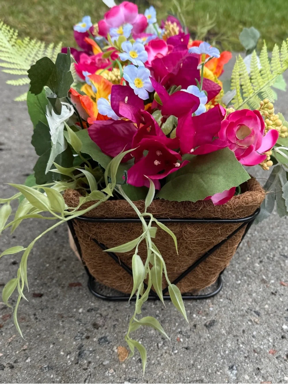 Colorful Fuchsia & Mixed Faux Floral Window Planter